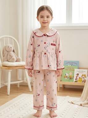 Enfant Peanuts Snoopy and Friends Pink Plaid Long-Sleeve Pajama Set